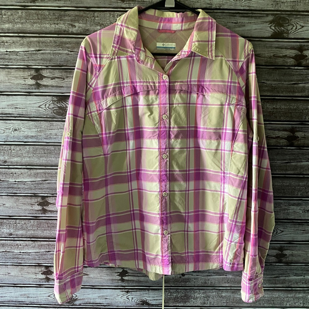 Columbia Women's Long-Sleeved Button-Down Top Size XL Plaid Vented Logo